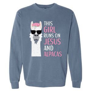 This Runs On Jesus And Alpacas LLama Apparel Garment-Dyed Sweatshirt