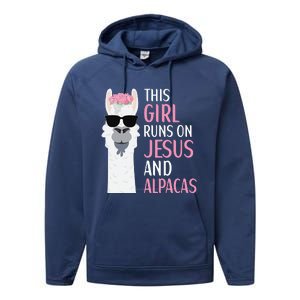 This Runs On Jesus And Alpacas LLama Apparel Performance Fleece Hoodie