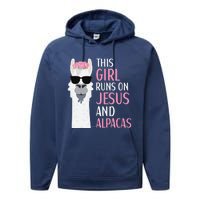 This Runs On Jesus And Alpacas LLama Apparel Performance Fleece Hoodie