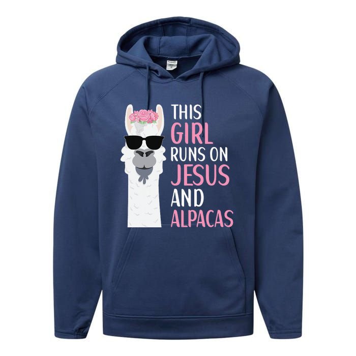 This Runs On Jesus And Alpacas LLama Apparel Performance Fleece Hoodie