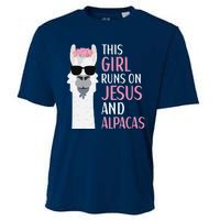 This Runs On Jesus And Alpacas LLama Apparel Cooling Performance Crew T-Shirt