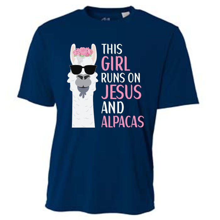 This Runs On Jesus And Alpacas LLama Apparel Cooling Performance Crew T-Shirt