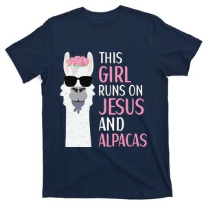 This Runs On Jesus And Alpacas LLama Apparel T-Shirt