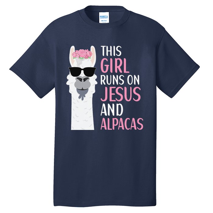 This Runs On Jesus And Alpacas LLama Apparel Tall T-Shirt