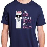 This Runs On Jesus And Alpacas LLama Apparel Adult ChromaSoft Performance T-Shirt