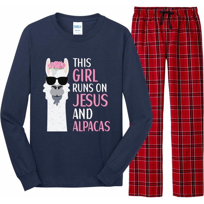 This Runs On Jesus And Alpacas LLama Apparel Long Sleeve Pajama Set