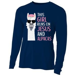 This Runs On Jesus And Alpacas LLama Apparel Cooling Performance Long Sleeve Crew