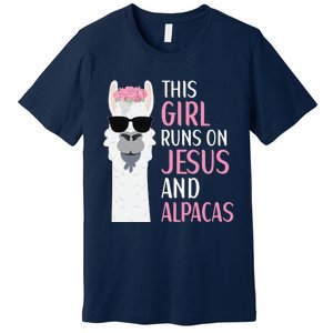 This Runs On Jesus And Alpacas LLama Apparel Premium T-Shirt