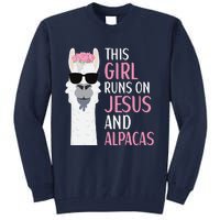 This Runs On Jesus And Alpacas LLama Apparel Tall Sweatshirt