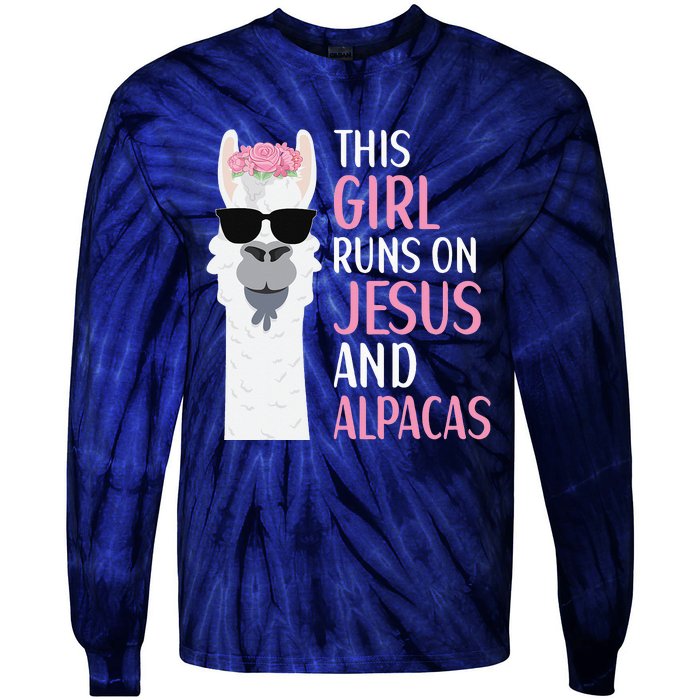 This Runs On Jesus And Alpacas LLama Apparel Tie-Dye Long Sleeve Shirt