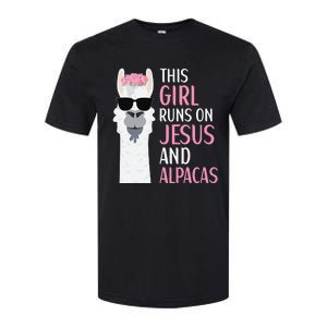 This Runs On Jesus And Alpacas LLama Apparel Softstyle CVC T-Shirt