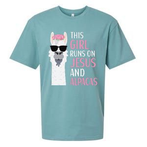 This Runs On Jesus And Alpacas LLama Apparel Sueded Cloud Jersey T-Shirt