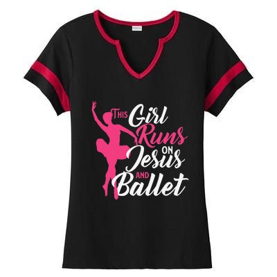 This Runs On Jesus And Ballet Barre Ballerina Chassé Ladies Halftime Notch Neck Tee