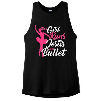 This Runs On Jesus And Ballet Barre Ballerina Chassé Ladies PosiCharge Tri-Blend Wicking Tank