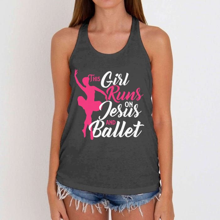 This Runs On Jesus And Ballet Barre Ballerina Chassé Women's Knotted Racerback Tank