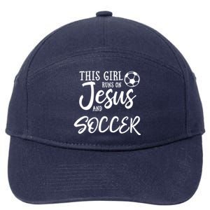 This Runs On Jesus And Soccer Gift Christian Gift 7-Panel Snapback Hat