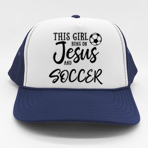 This Runs On Jesus And Soccer Gift Christian Gift Trucker Hat