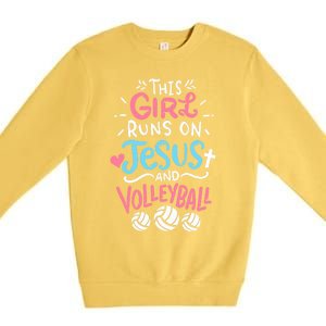 This Runs On Jesus And Volleyball Cute Gift Premium Crewneck Sweatshirt