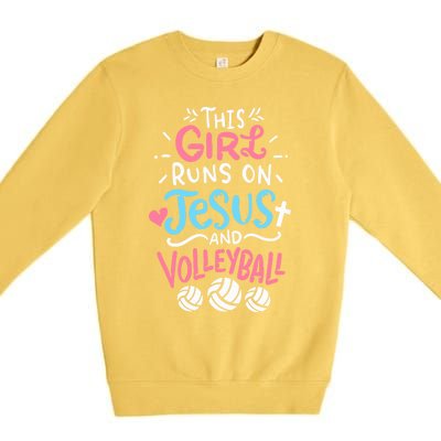 This Runs On Jesus And Volleyball Cute Gift Premium Crewneck Sweatshirt