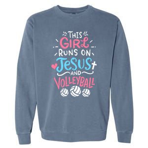 This Runs On Jesus And Volleyball Cute Gift Garment-Dyed Sweatshirt