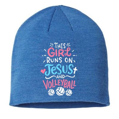 This Runs On Jesus And Volleyball Cute Gift Sustainable Beanie