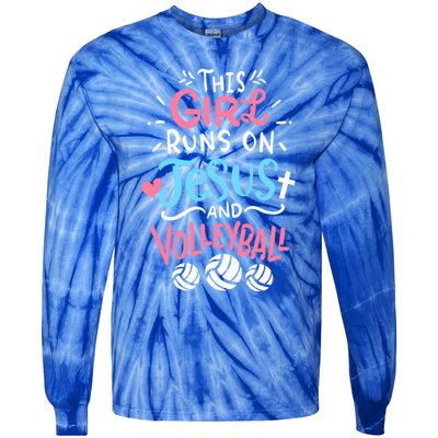 This Runs On Jesus And Volleyball Cute Gift Tie-Dye Long Sleeve Shirt