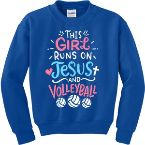 This Runs On Jesus And Volleyball Cute Gift Kids Sweatshirt