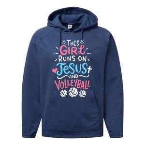 This Runs On Jesus And Volleyball Cute Gift Performance Fleece Hoodie