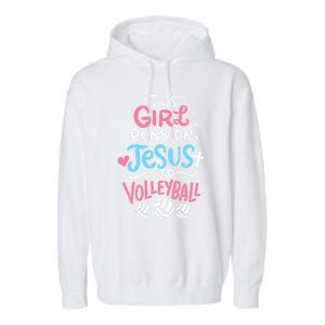 This Runs On Jesus And Volleyball Cute Gift Garment-Dyed Fleece Hoodie