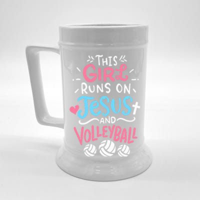 This Runs On Jesus And Volleyball Cute Gift Beer Stein