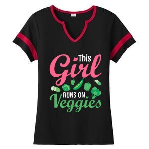 This Runs On Veggies Funny Veganism Vegan Funny Gift Ladies Halftime Notch Neck Tee