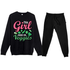 This Runs On Veggies Funny Veganism Vegan Funny Gift Premium Crewneck Sweatsuit Set