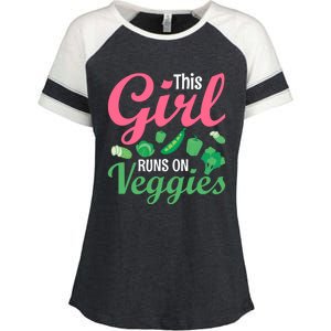 This Runs On Veggies Funny Veganism Vegan Funny Gift Enza Ladies Jersey Colorblock Tee