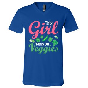 This Runs On Veggies Funny Veganism Vegan Funny Gift V-Neck T-Shirt