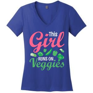 This Runs On Veggies Funny Veganism Vegan Funny Gift Women's V-Neck T-Shirt