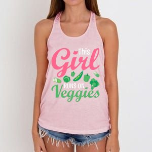 This Runs On Veggies Funny Veganism Vegan Funny Gift Women's Knotted Racerback Tank