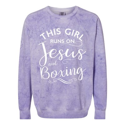 This Runs On Jesus And Boxing Christian Sport Gift Meaningful Gift Colorblast Crewneck Sweatshirt