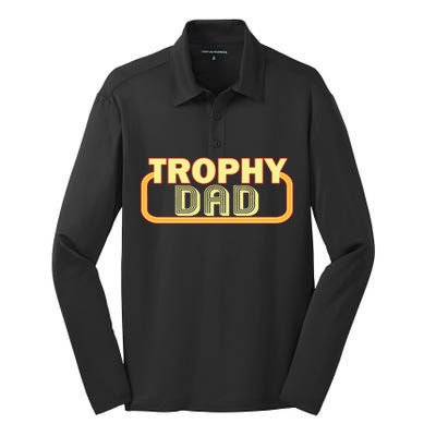 Trophy Dad Funny Retro Silk Touch Performance Long Sleeve Polo