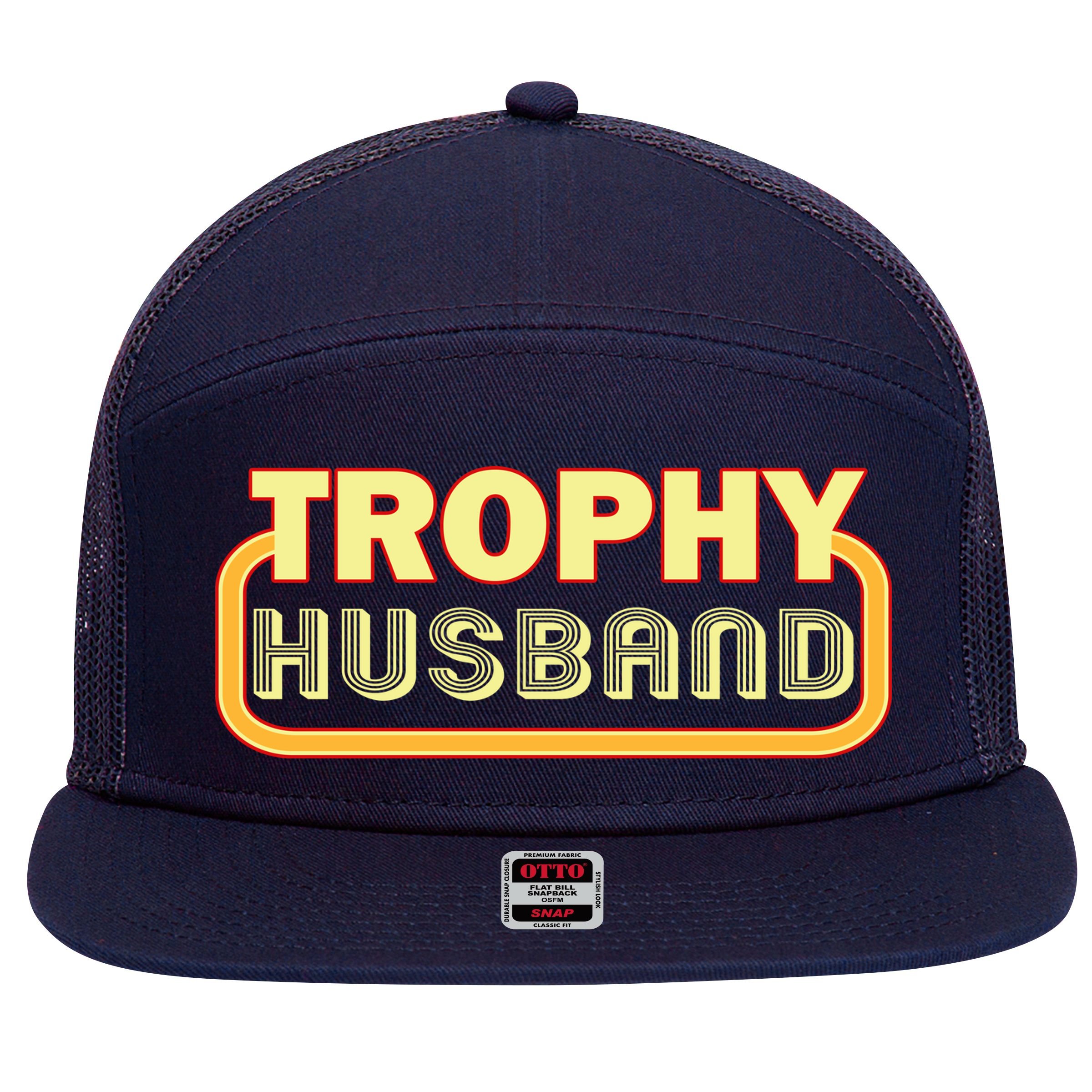 Trophy Husband Funny Retro 7 Panel Mesh Trucker Snapback Hat