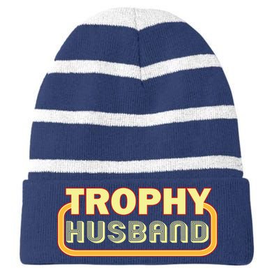 Trophy Husband Funny Retro Striped Beanie with Solid Band