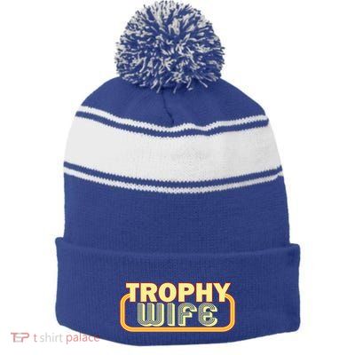 Trophy Mom Funny Retro Stripe Pom Pom Beanie