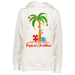 Tropical Christmas Womens Funnel Neck Pullover Hood