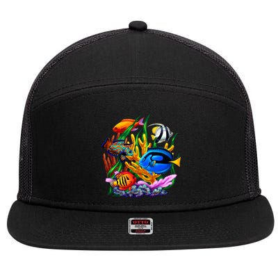 Tropical Fish 7 Panel Mesh Trucker Snapback Hat