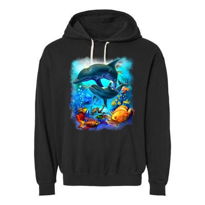 Tropical Fish Dolphins Portrait Garment-Dyed Fleece Hoodie