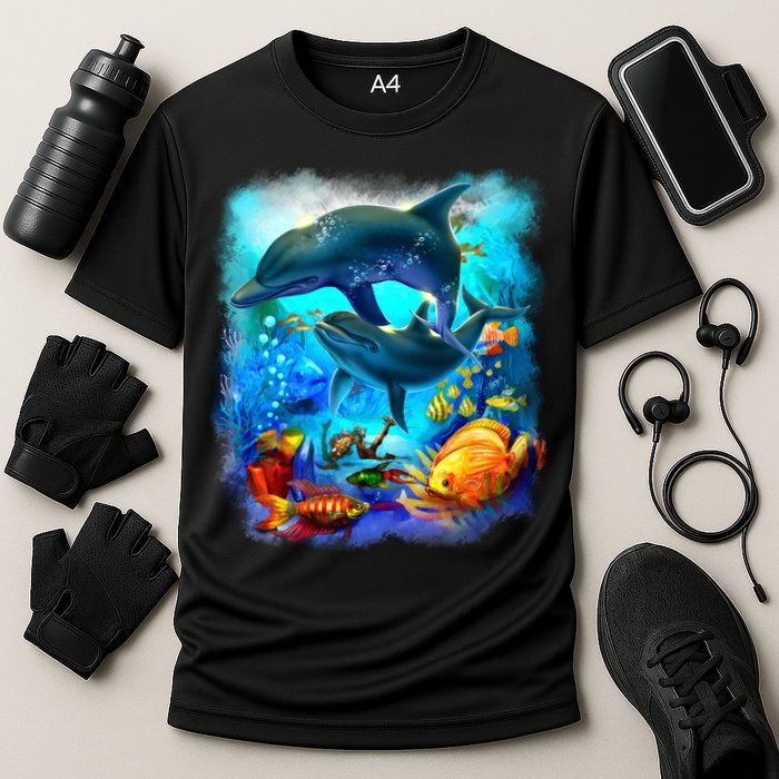 Tropical Fish Dolphins Portrait Cooling Performance Crew T-Shirt