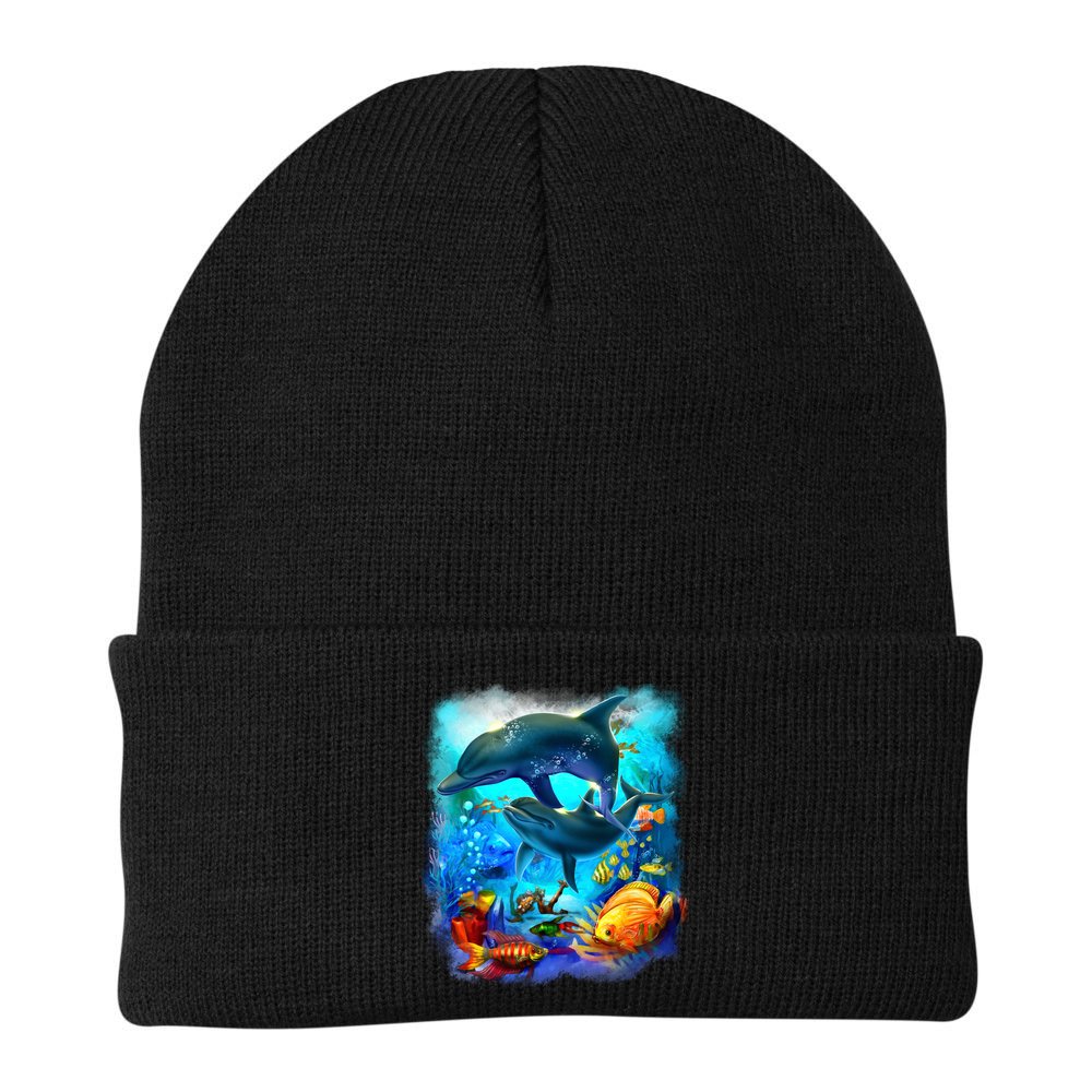 Tropical Fish Dolphins Portrait Beanie