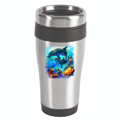 Tropical Fish Dolphins Portrait 16oz Travel Tumbler