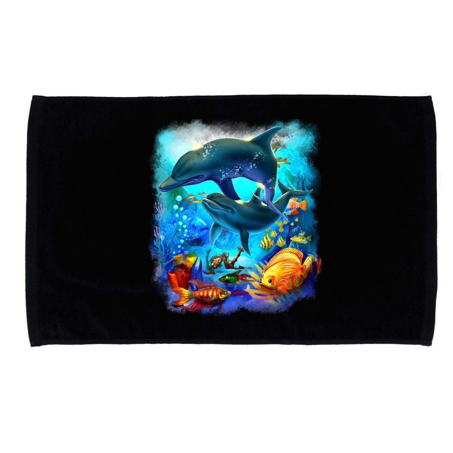 Tropical Fish Dolphins Portrait Microfiber Hand Towel