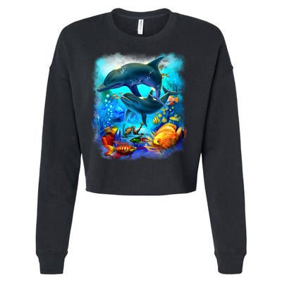Tropical Fish Dolphins Portrait Cropped Pullover Crew