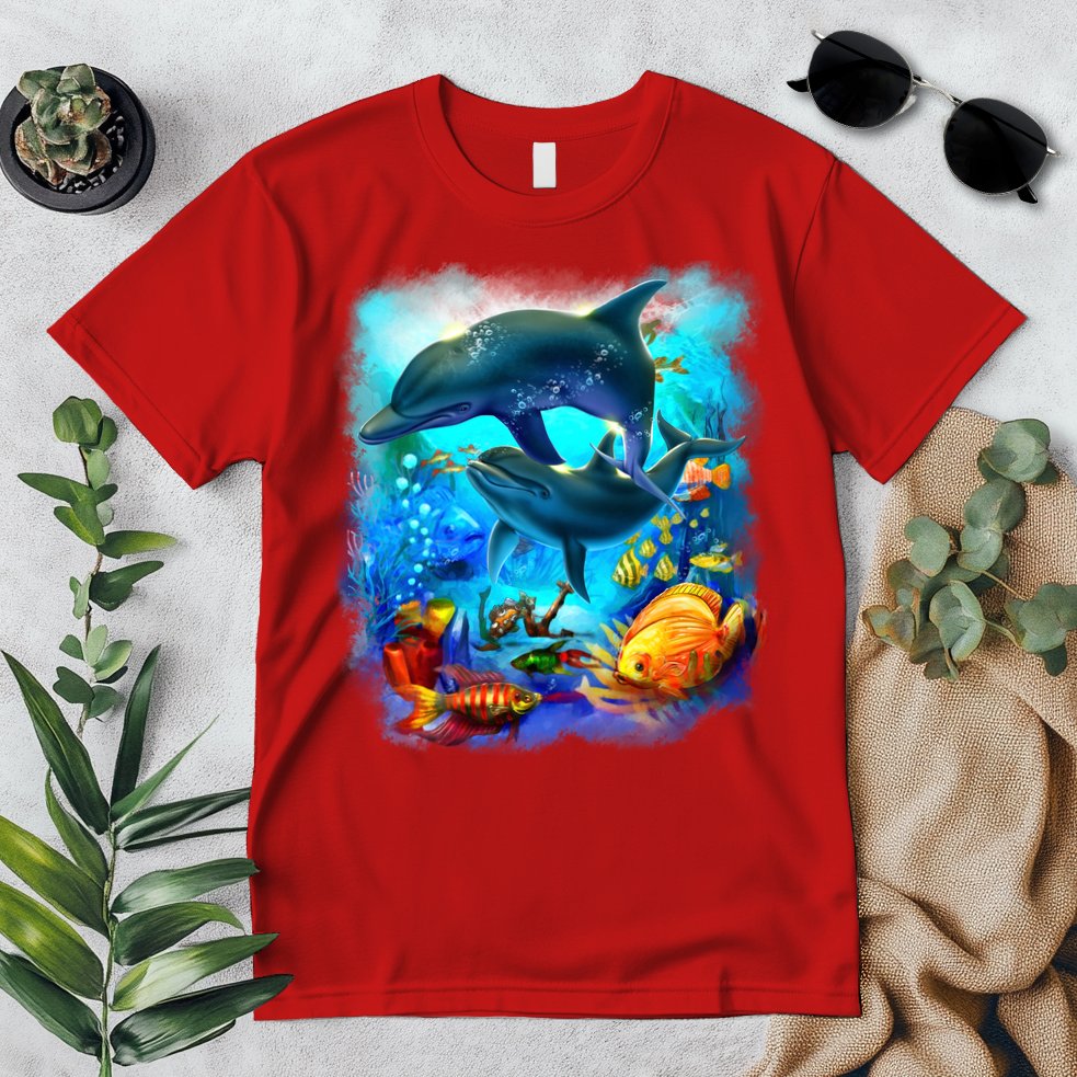 Tropical Fish Dolphins Portrait Premium T-Shirt